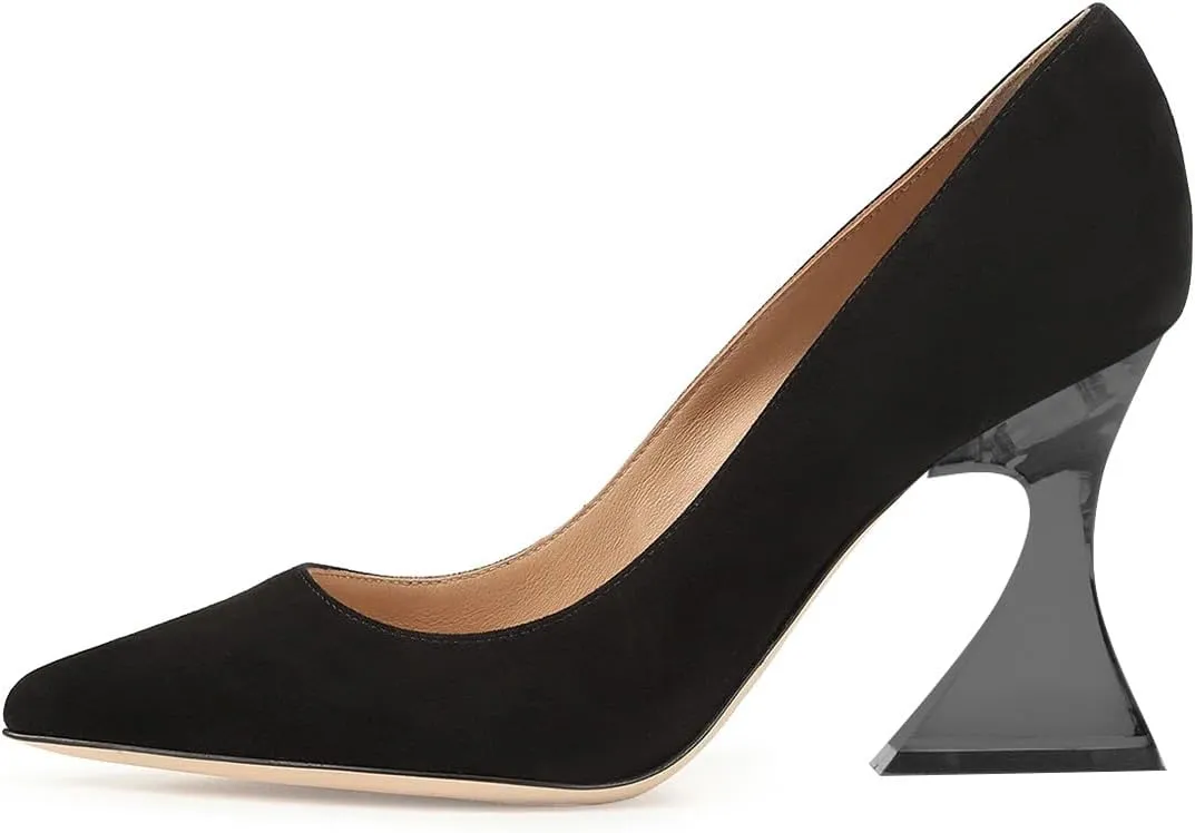 FSJ Women Classic Closed Pointed Toe Dress Pumps Chic Transparent Chunky Block High Heel Slip-On Office Ladies Casual Party Shoes Size 4-16 US