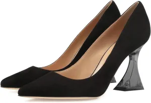 FSJ Women Classic Closed Pointed Toe Dress Pumps Chic Transparent Chunky Block High Heel Slip-On Office Ladies Casual Party Shoes Size 4-16 US