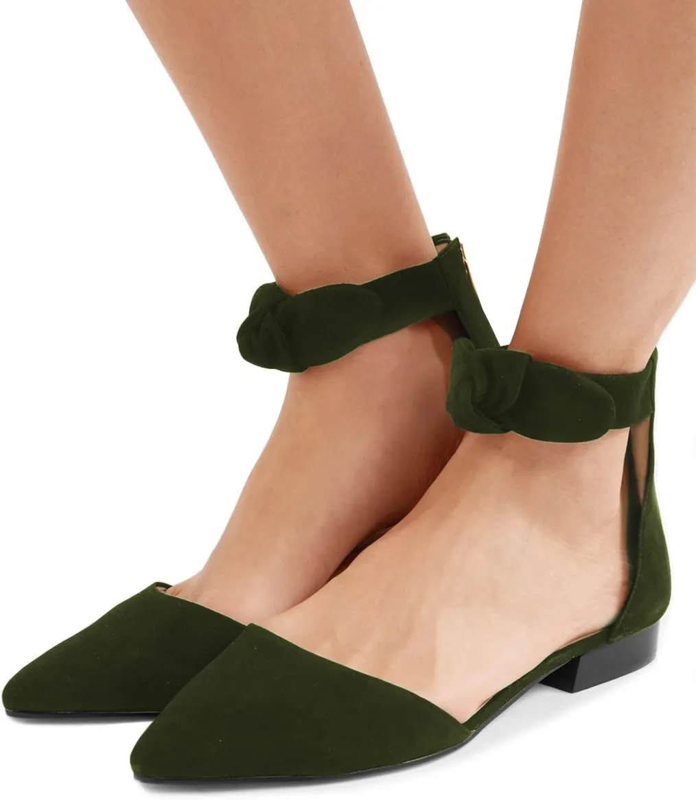 FSJ Women Classic Pointy Toe Ankle Strap D'Orsay Flats Zipper Comfortable Walking Shoes Size 4-15 US