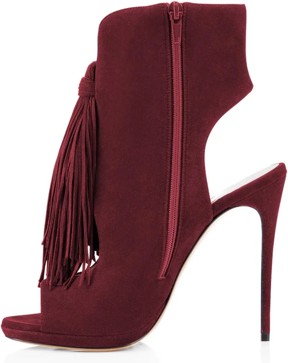FSJ Women Peep Toe Slingback High Heels Sandals Fringed Ankle Booties Chic Stilettos Tassels Summer Outfits Shoes Size 4-15 US