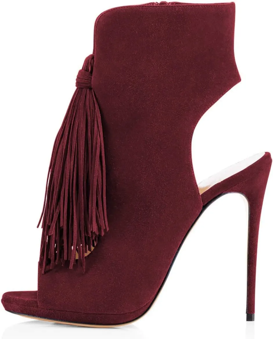 FSJ Women Peep Toe Slingback High Heels Sandals Fringed Ankle Booties Chic Stilettos Tassels Summer Outfits Shoes Size 4-15 US