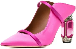 FSJ Women Pointed Toe Mules Chunky High Heels Sandals Pumps Slip On Two Strap Chic Crystal Block Heels Backless Casual Dressy Shoes Size 4-16 US