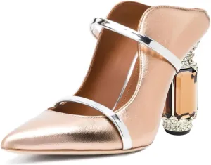 FSJ Women Pointed Toe Mules Chunky High Heels Sandals Pumps Slip On Two Strap Chic Crystal Block Heels Backless Casual Dressy Shoes Size 4-16 US