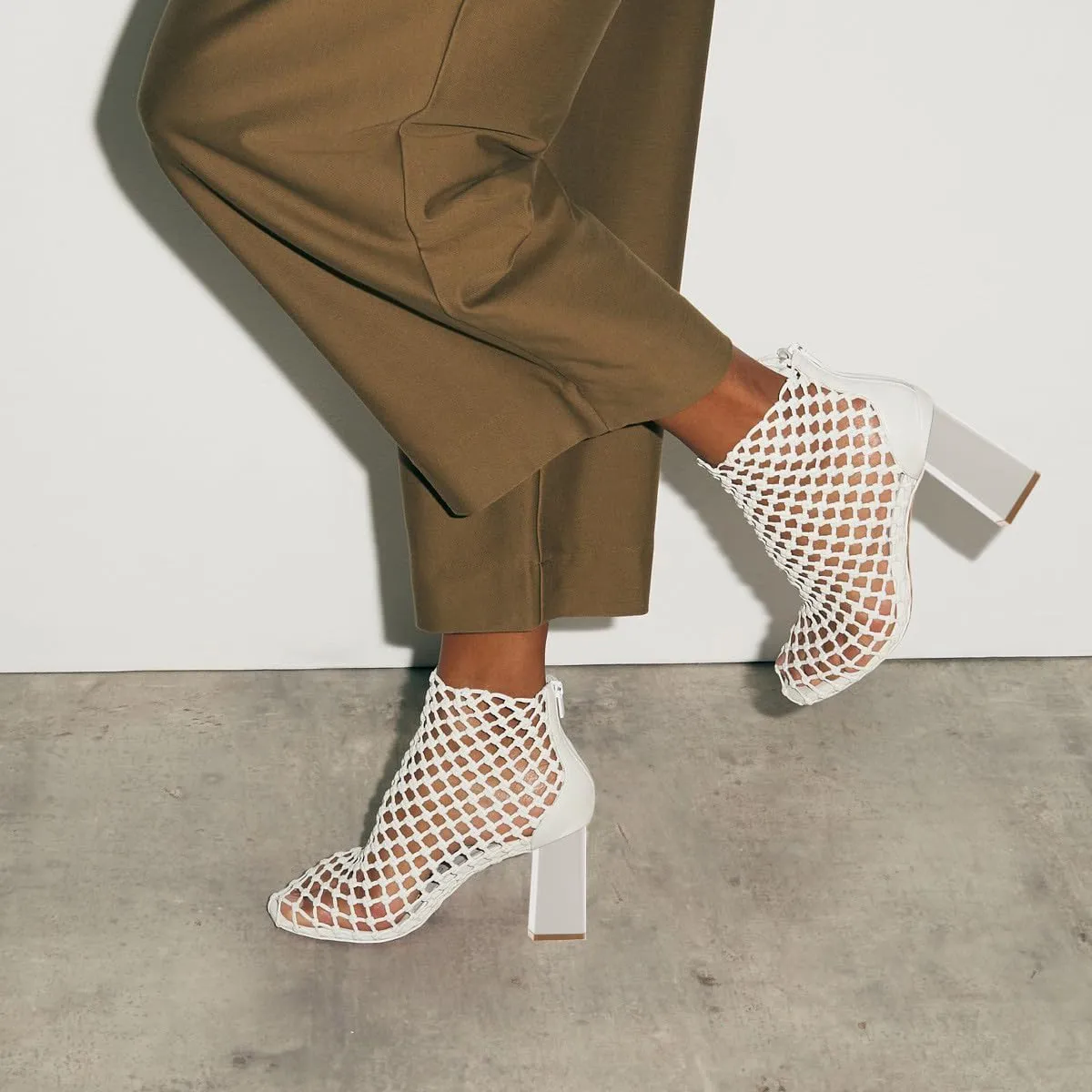 FSJ Women Woven Ankle Boots Chunky Block Heels Back Zip Comfortable Heeled Sandals Chic Booties Casual Party Wear Shoes Size 4-16 US