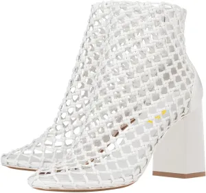 FSJ Women Woven Ankle Boots Chunky Block Heels Back Zip Comfortable Heeled Sandals Chic Booties Casual Party Wear Shoes Size 4-16 US