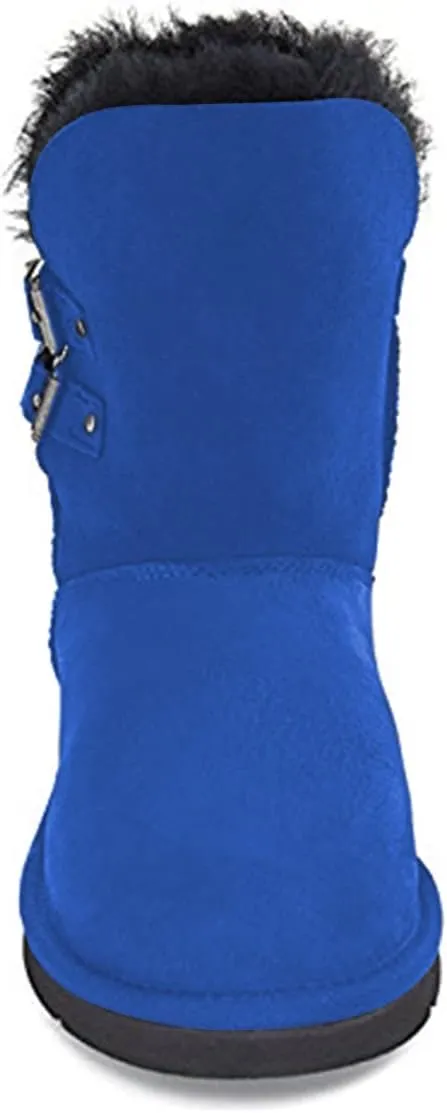 FSJ Women's Mid Calf Fully Fur Lined Winter Snow Boot with Chic Buckles Flat Shoe 4-15 US