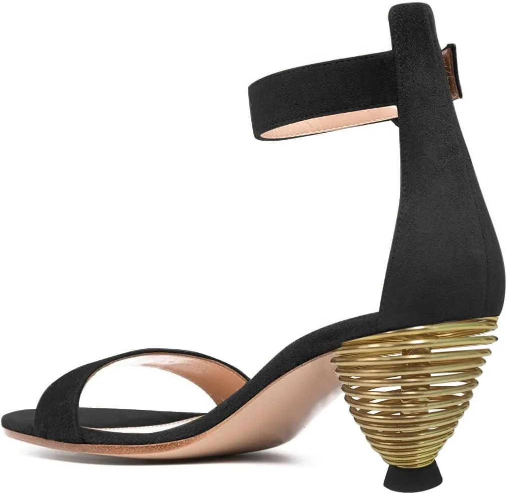 FYS Women Almond Toe Ankle Strap Heeled Sandals Chic Gold Mental Spring High Heel Dress Summer Party Prom Shoes Size 4-15 US