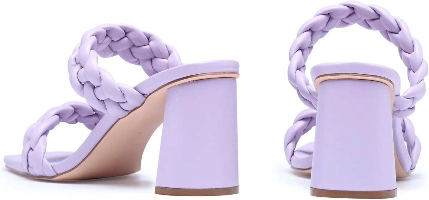 GENSHUO High Chunky Heels for Women Fashion Comfort Slip on Square Open Toe Block Heel Sandals Two Strap Backless Mules