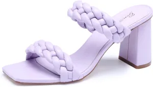 GENSHUO High Chunky Heels for Women Fashion Comfort Slip on Square Open Toe Block Heel Sandals Two Strap Backless Mules