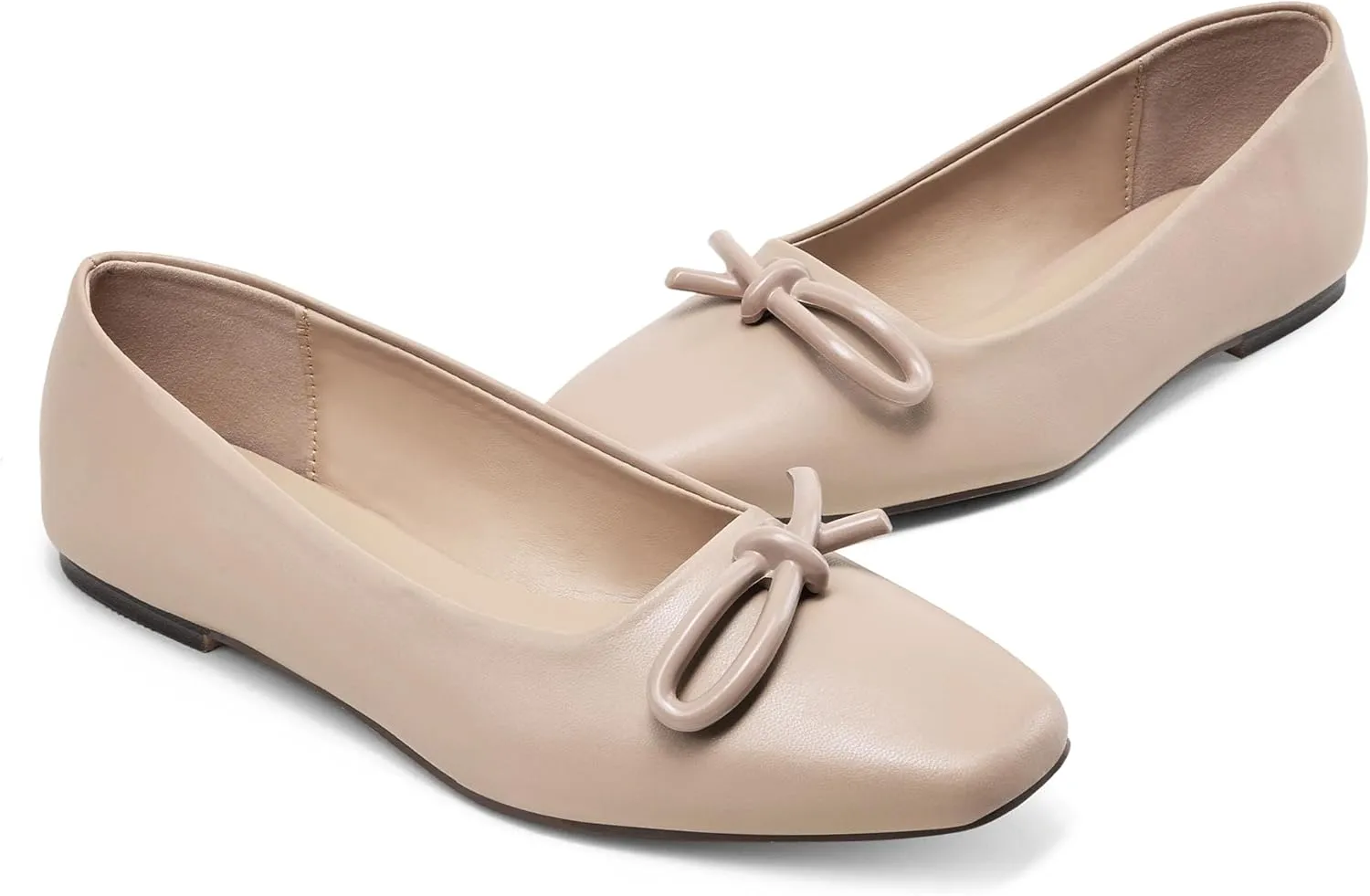 GENSHUO Women’s Square Toe Flats Metal Bow Slip On Ballet Flats Comfort Low Heel Shoes Classic and Chic