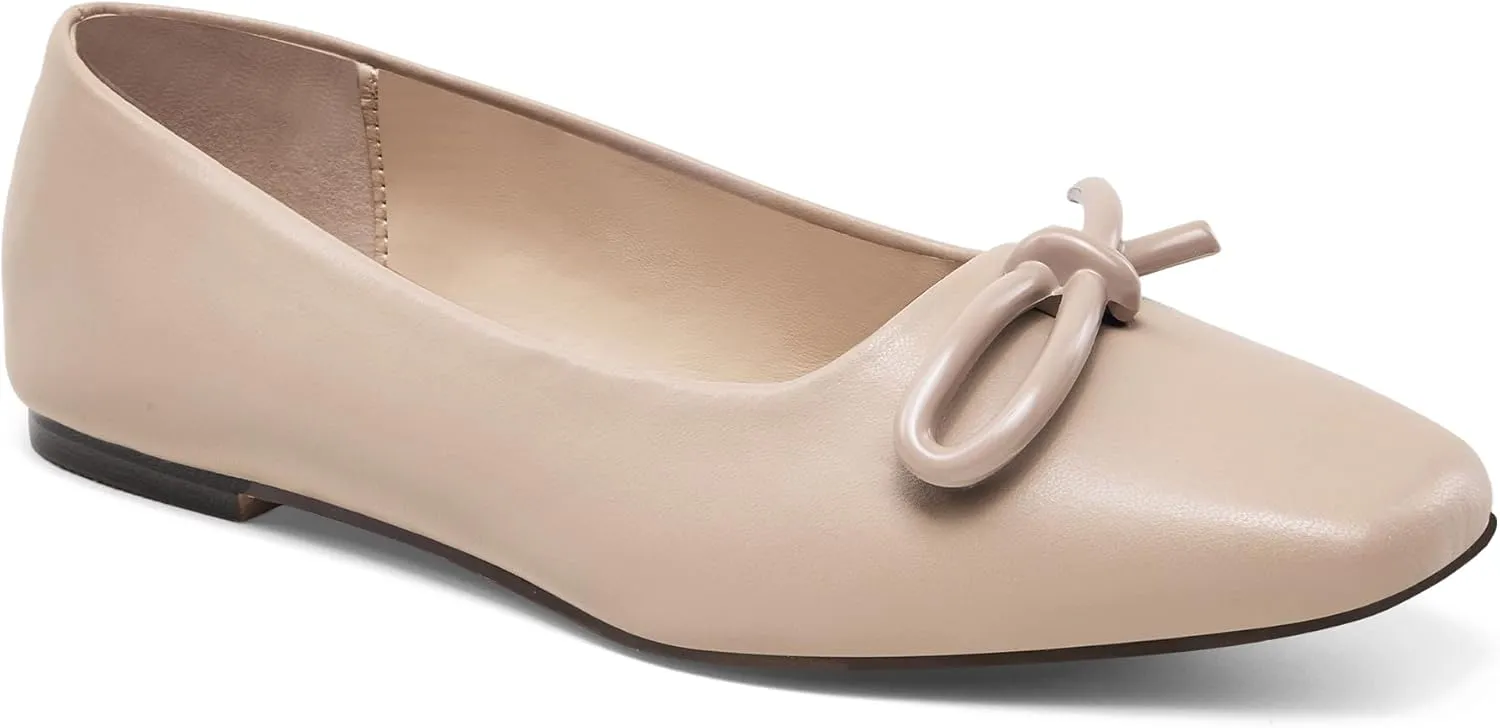 GENSHUO Women’s Square Toe Flats Metal Bow Slip On Ballet Flats Comfort Low Heel Shoes Classic and Chic