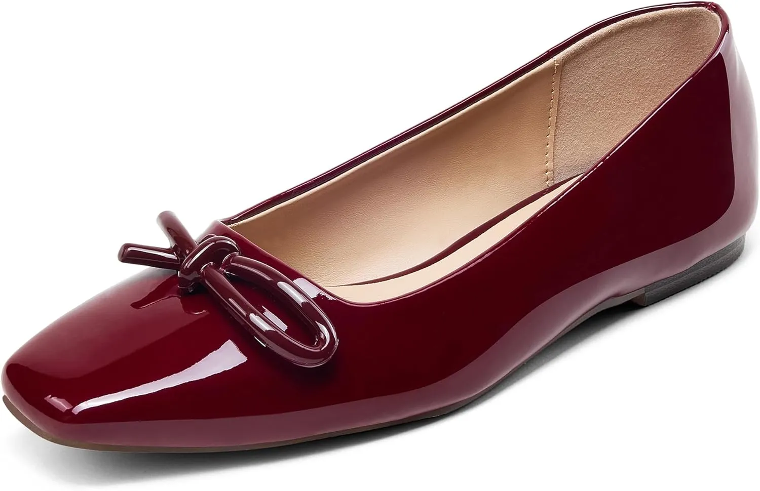 GENSHUO Women’s Square Toe Flats Metal Bow Slip On Ballet Flats Comfort Low Heel Shoes Classic and Chic