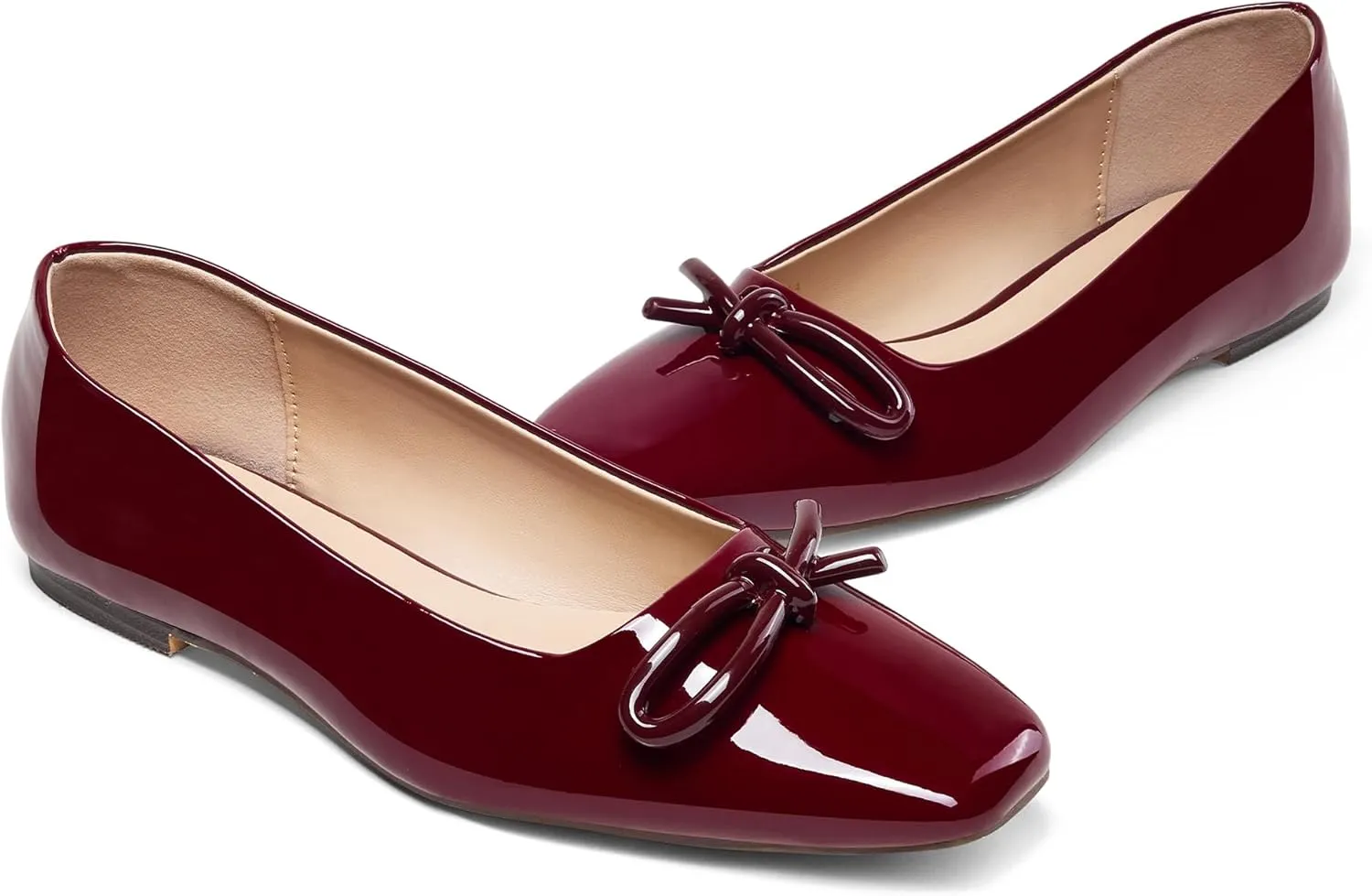 GENSHUO Women’s Square Toe Flats Metal Bow Slip On Ballet Flats Comfort Low Heel Shoes Classic and Chic