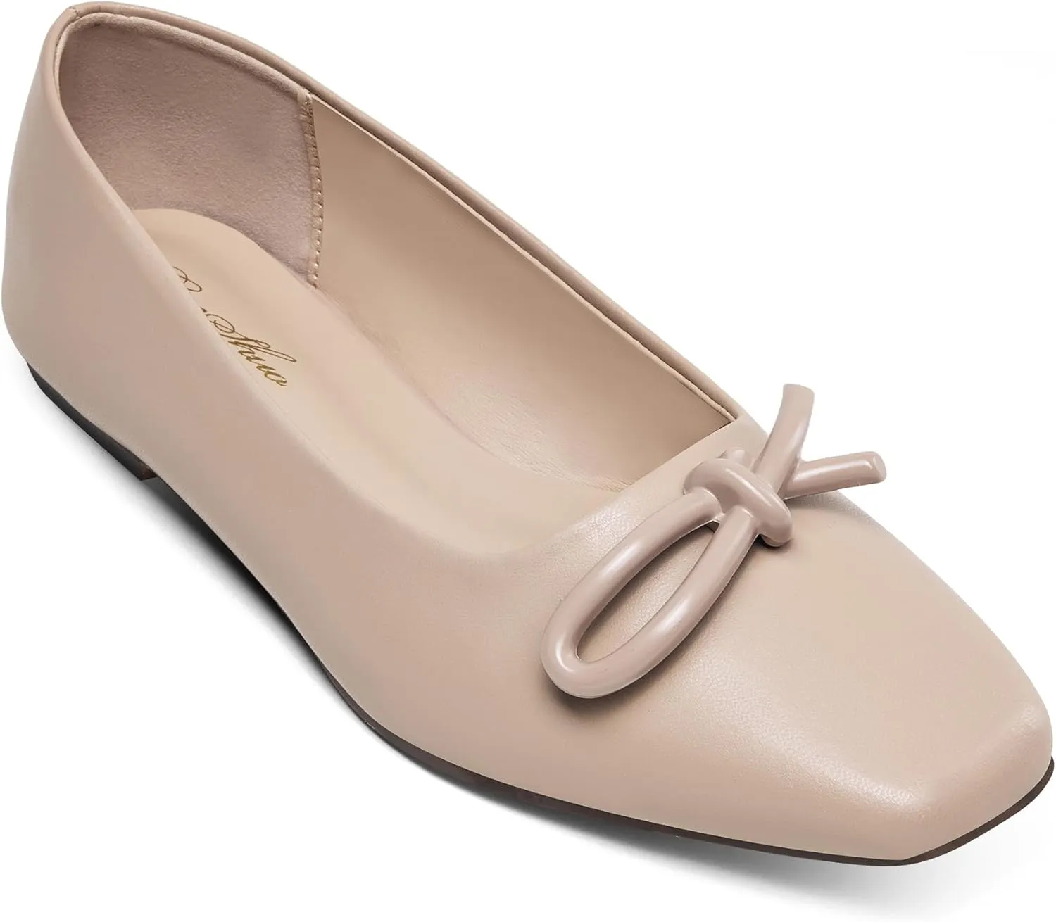 GENSHUO Women’s Square Toe Flats Metal Bow Slip On Ballet Flats Comfort Low Heel Shoes Classic and Chic
