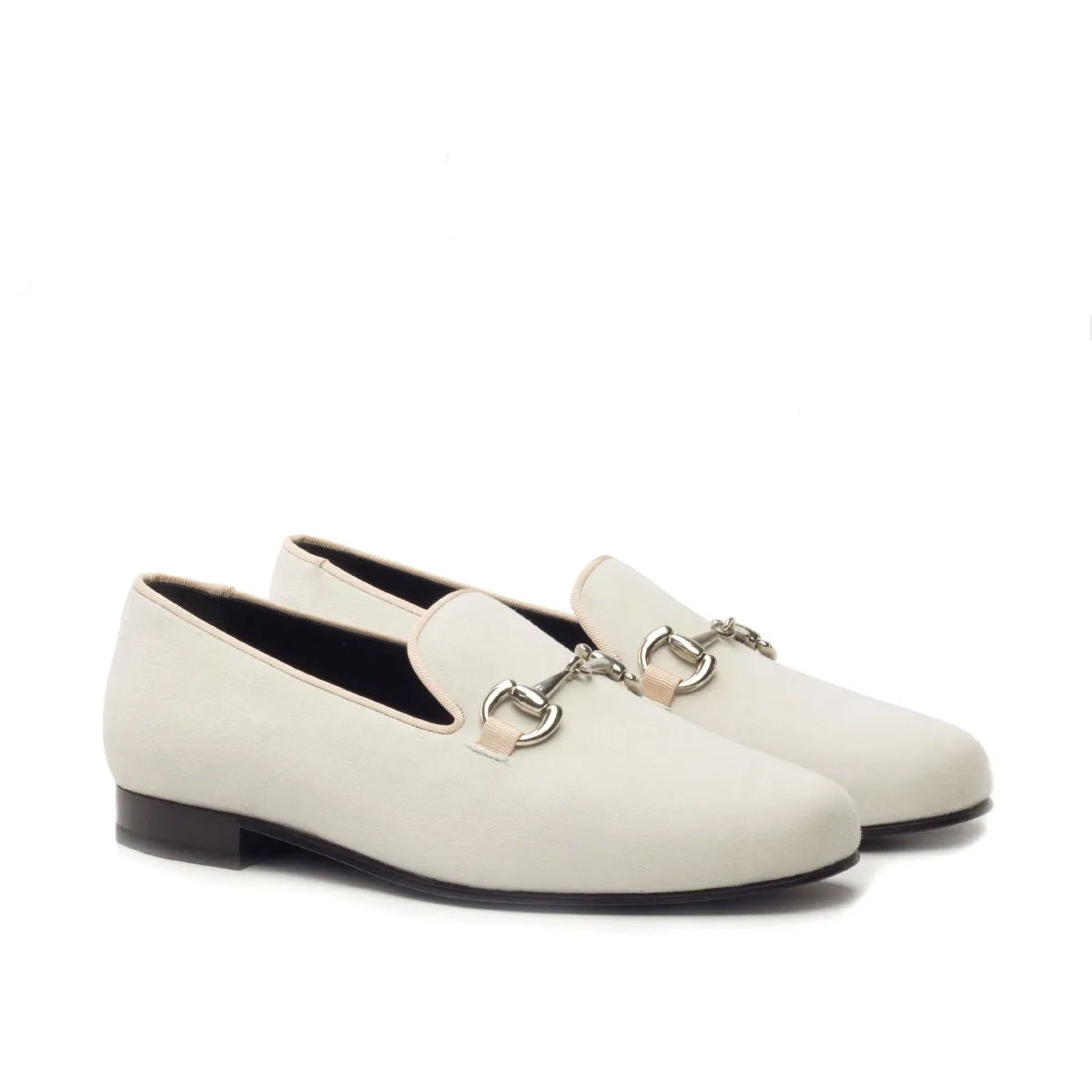 Gentlemen Cotres Slip On - Ivory Suede Leather with Metal Accent Bar