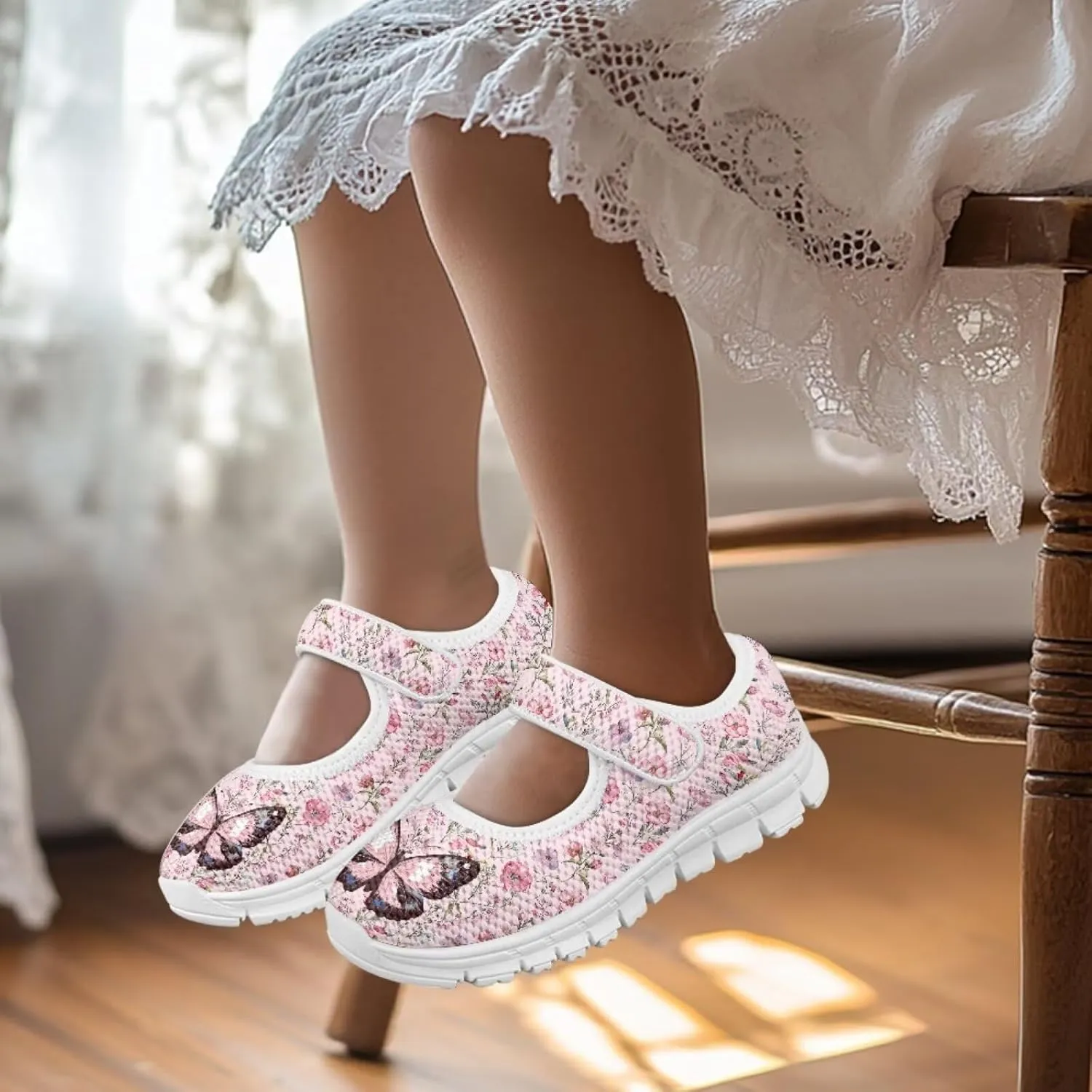 Girls Mary Jane Shoes School Uniform Shoes Round Toe Ballet Flats Breathable Mesh Slip-on Walking Sneakers