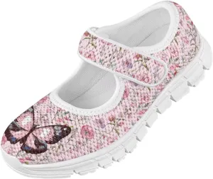 Girls Mary Jane Shoes School Uniform Shoes Round Toe Ballet Flats Breathable Mesh Slip-on Walking Sneakers
