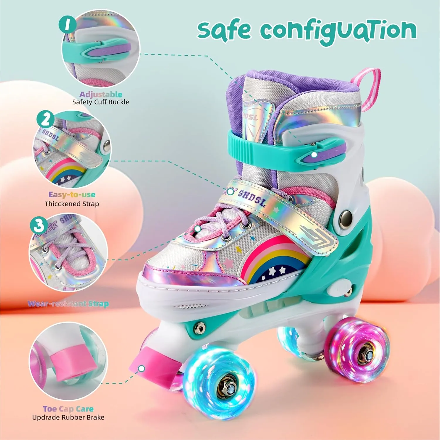 Girls Roller Skates for Kids Beginners 4 Size Adjustable Roller Skates, Light UP 8 Wheels for Girls Roller Skate Fun Illuminating Roller Skate for Kids Boys patines para niñas