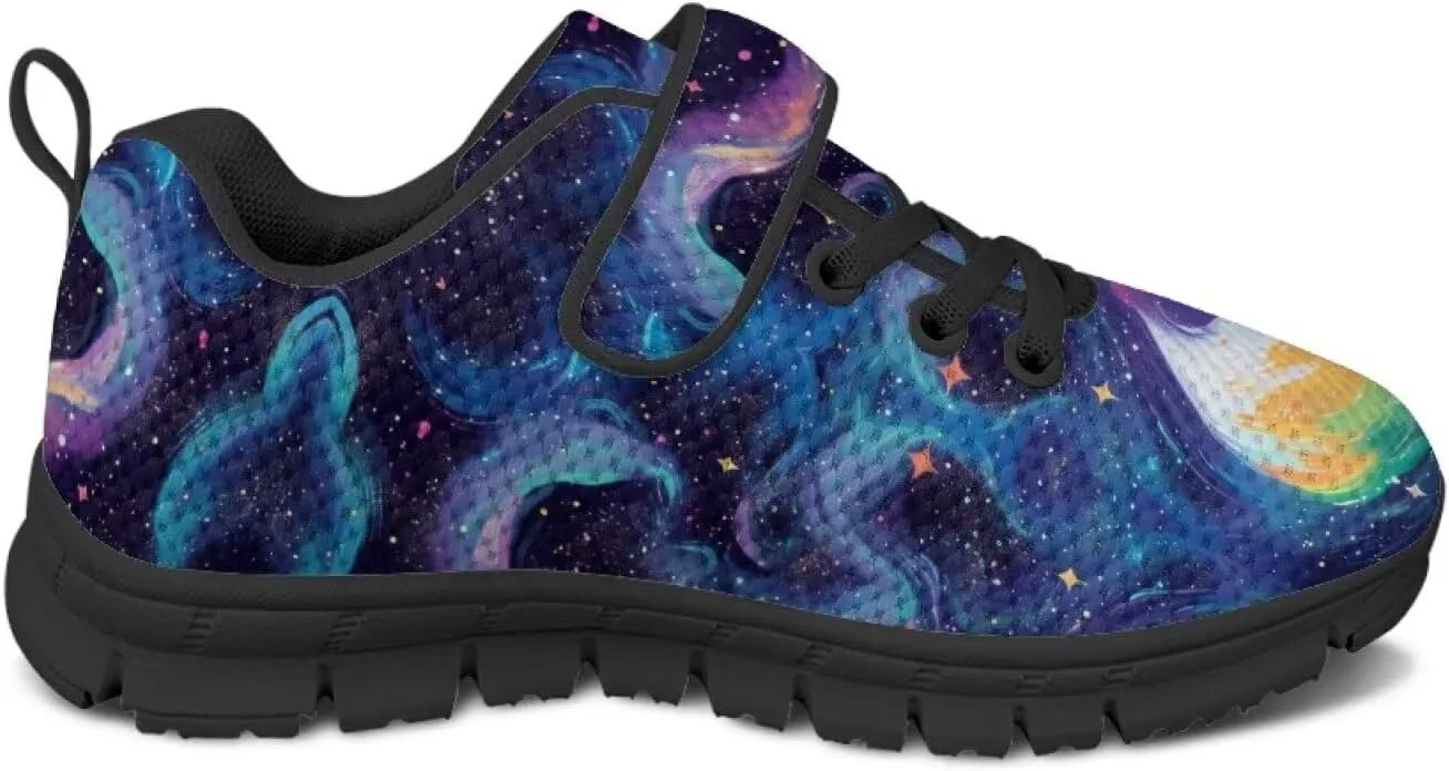 Girls Running Shoes with Hook and Loop Cute Print Kids Tennis Shoes for Outdoor Activities