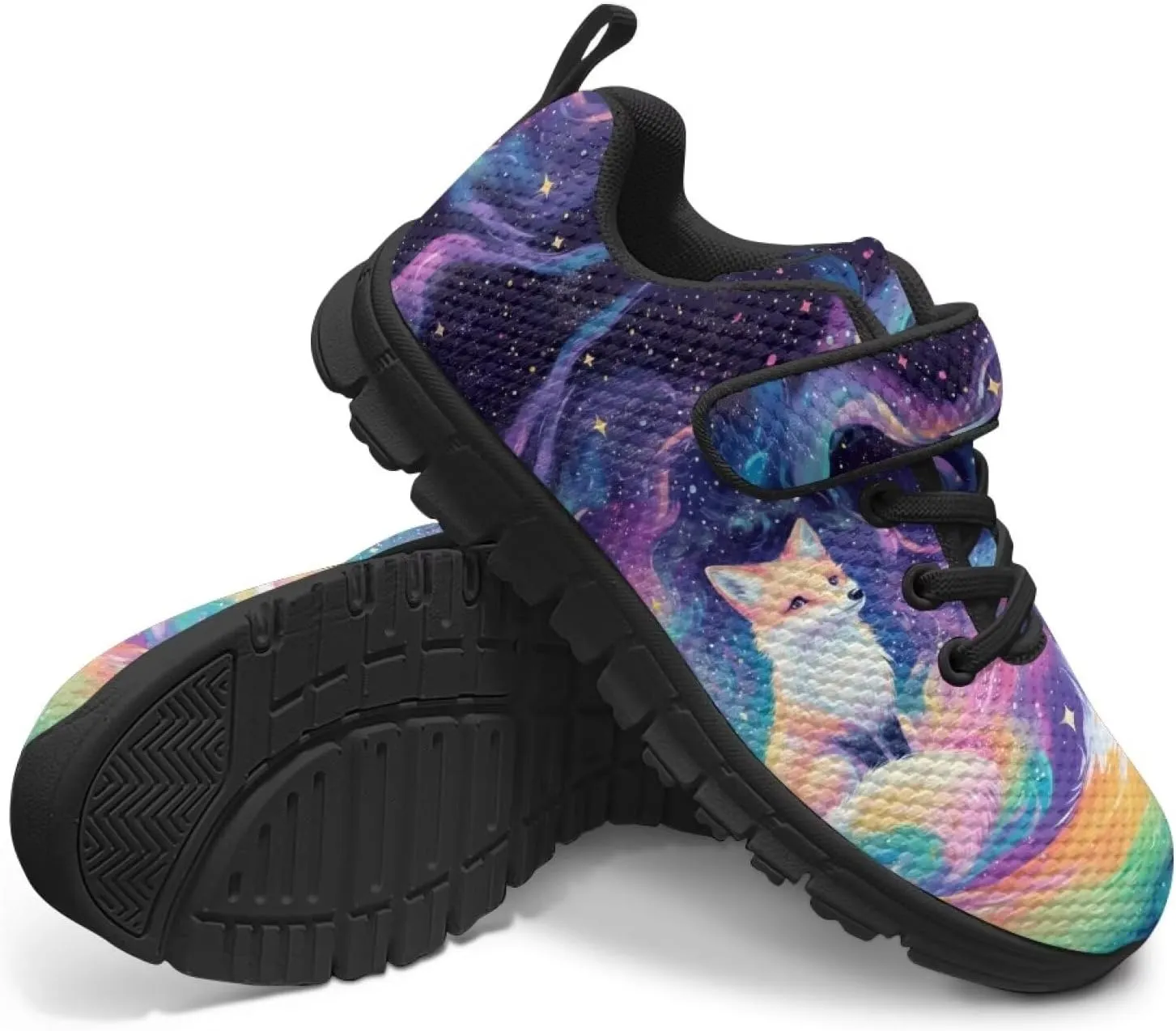 Girls Running Shoes with Hook and Loop Cute Print Kids Tennis Shoes for Outdoor Activities