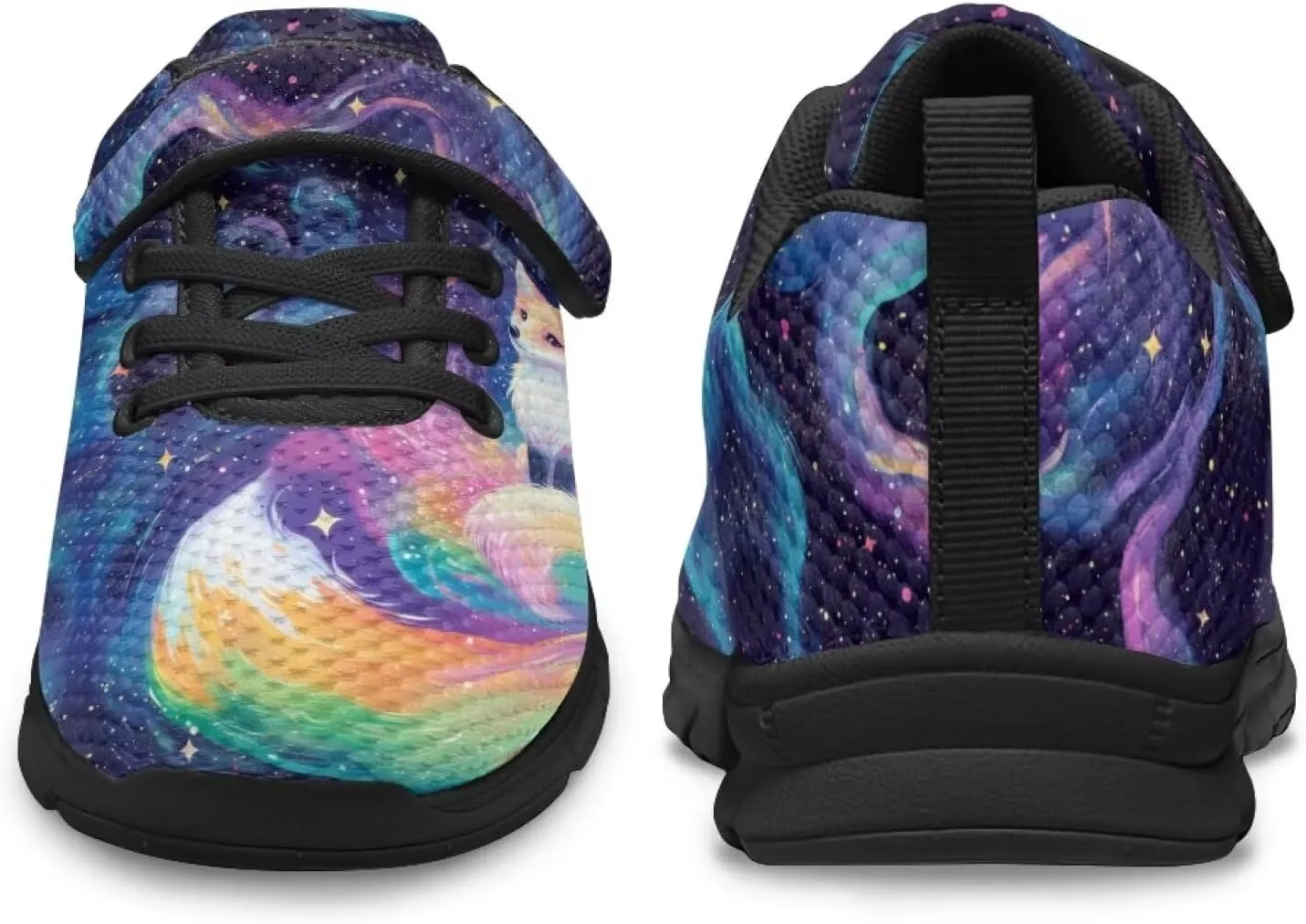 Girls Running Shoes with Hook and Loop Cute Print Kids Tennis Shoes for Outdoor Activities