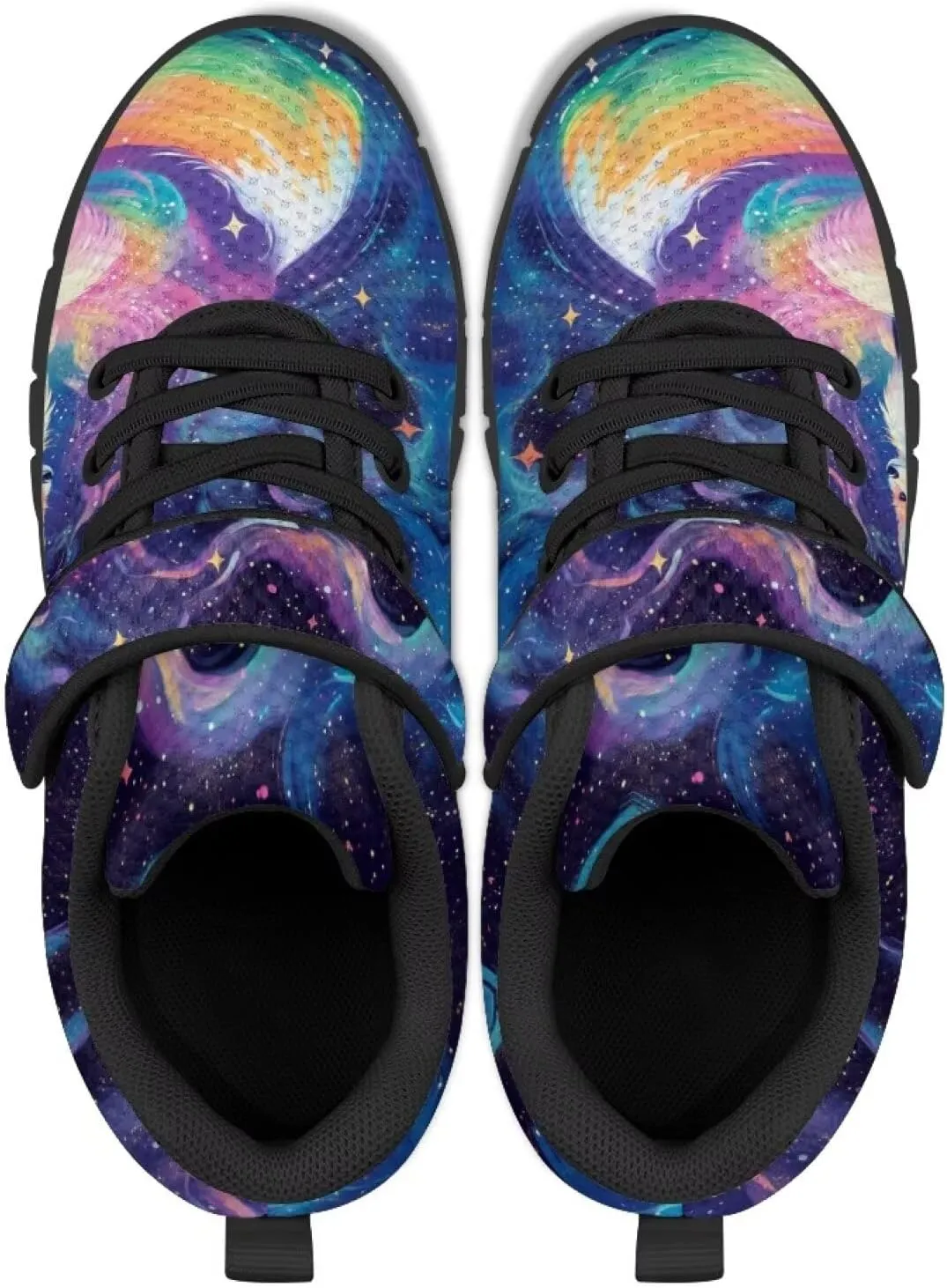 Girls Running Shoes with Hook and Loop Cute Print Kids Tennis Shoes for Outdoor Activities