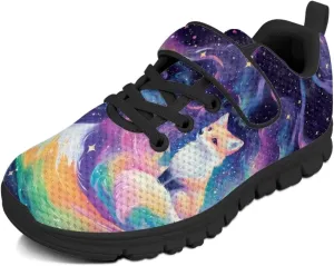 Girls Running Shoes with Hook and Loop Cute Print Kids Tennis Shoes for Outdoor Activities