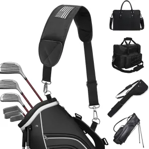 Golf Bag Strap Replacement Golf Bag Shoulder Strap Adjustable Single Padded Shoulder Strap Waterproof Golf Bag Backpack Straps Black