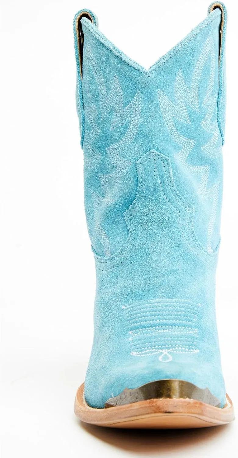 GORBINETI Women's Ankle Cowgirl Boots Pull on Suede Cowboy Boots Chunky Block Heel Western Boots Mid Calf Sky Blue Cowboy Boots US 5-14