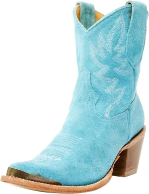 GORBINETI Women's Ankle Cowgirl Boots Pull on Suede Cowboy Boots Chunky Block Heel Western Boots Mid Calf Sky Blue Cowboy Boots US 5-14