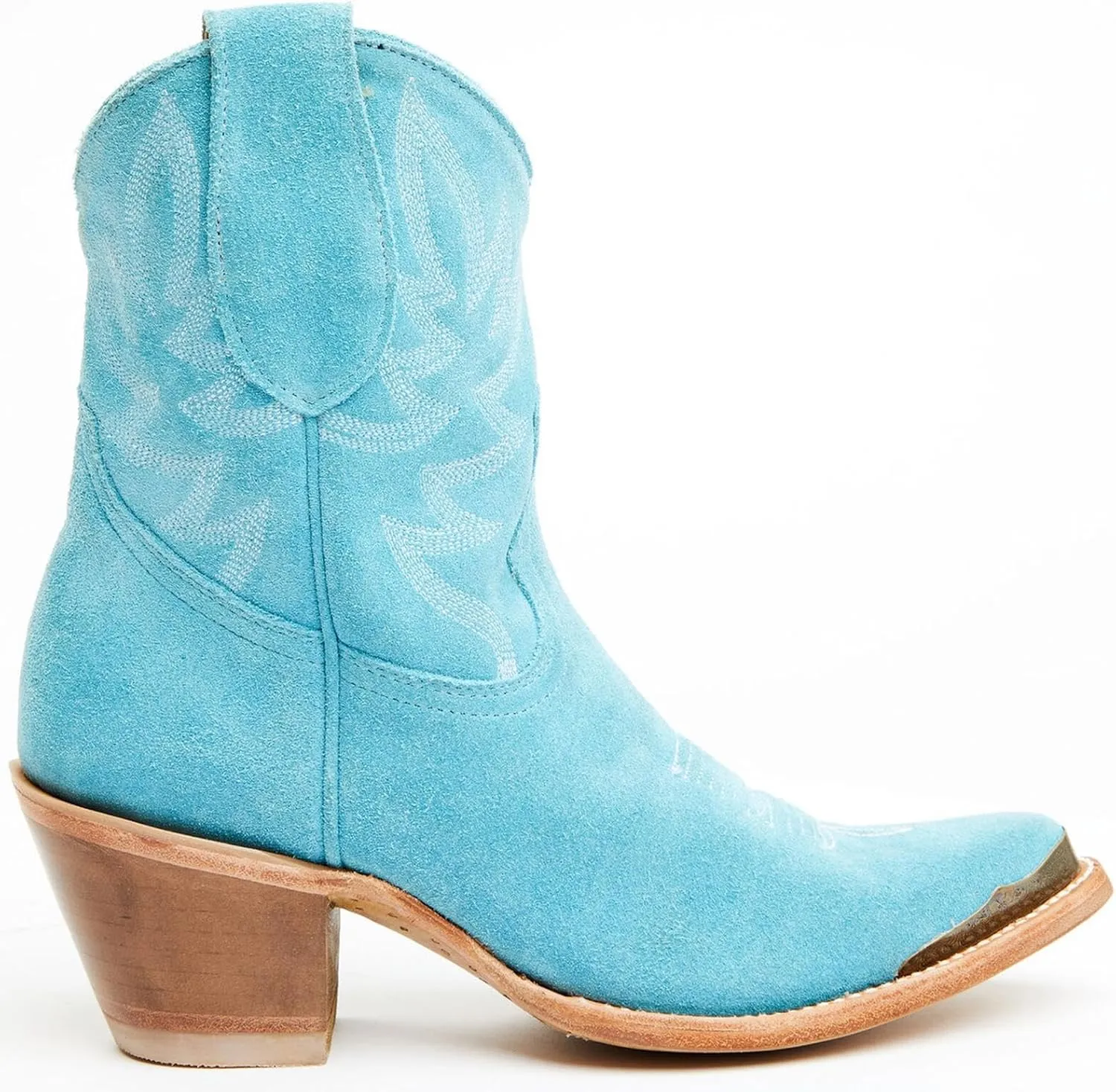 GORBINETI Women's Ankle Cowgirl Boots Pull on Suede Cowboy Boots Chunky Block Heel Western Boots Mid Calf Sky Blue Cowboy Boots US 5-14