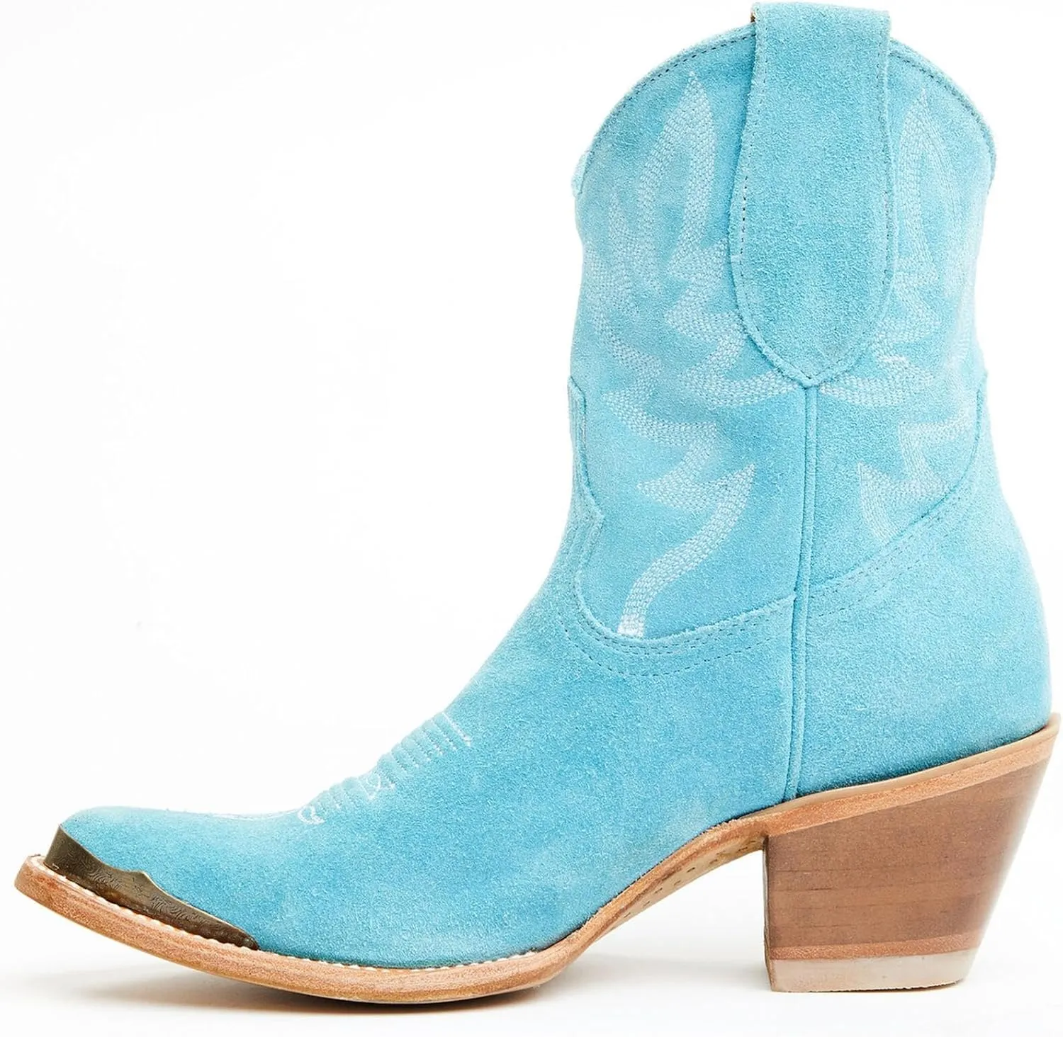 GORBINETI Women's Ankle Cowgirl Boots Pull on Suede Cowboy Boots Chunky Block Heel Western Boots Mid Calf Sky Blue Cowboy Boots US 5-14
