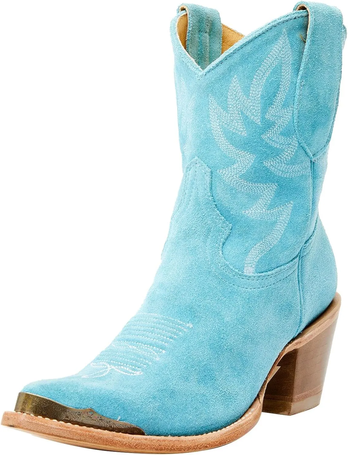 GORBINETI Women's Ankle Cowgirl Boots Pull on Suede Cowboy Boots Chunky Block Heel Western Boots Mid Calf Sky Blue Cowboy Boots US 5-14