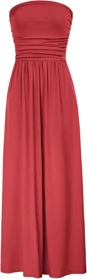 GRACE KARIN Women Strapless Casual Loose Ruched Long Maxi Dress with Pockets