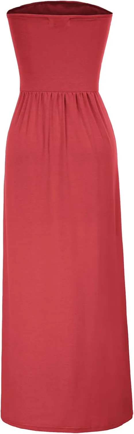 GRACE KARIN Women Strapless Casual Loose Ruched Long Maxi Dress with Pockets
