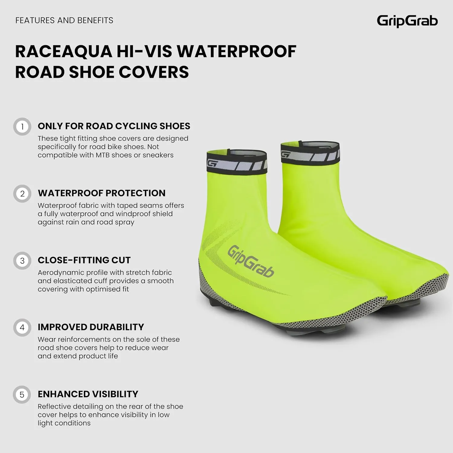 GripGrab RaceAqua Road Bike Waterproof Cycling Shoe Covers Rain Aero Overshoes Windproof Sleek Tight Fitting Gaiters