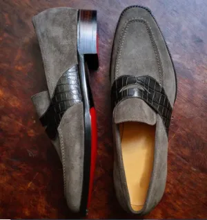 Handmade Gray Suede Moccasins Loafer Shoes for Men