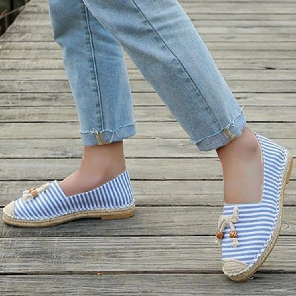 Hbeylia Espadrilles Fashion Sneakers For Women Girls Bowknot Design Striped Breathable Slip On Low Top Play Sneakers Canvas Shoes Casual Walking Shoes Loafers