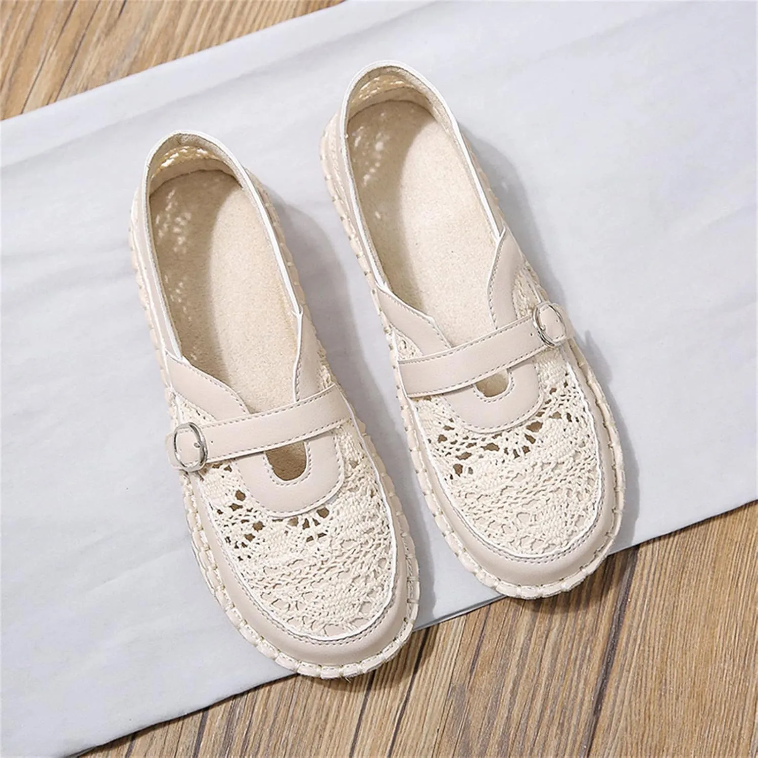 Hbeylia Platform Espadrilles Loafers for Women Fashion Knitted Mesh Hollow Out Breathable Cloth Closed Round Toe Slip On Sneaker Shoes Low Heel Dress Ballet Flats Sandals for Ladies