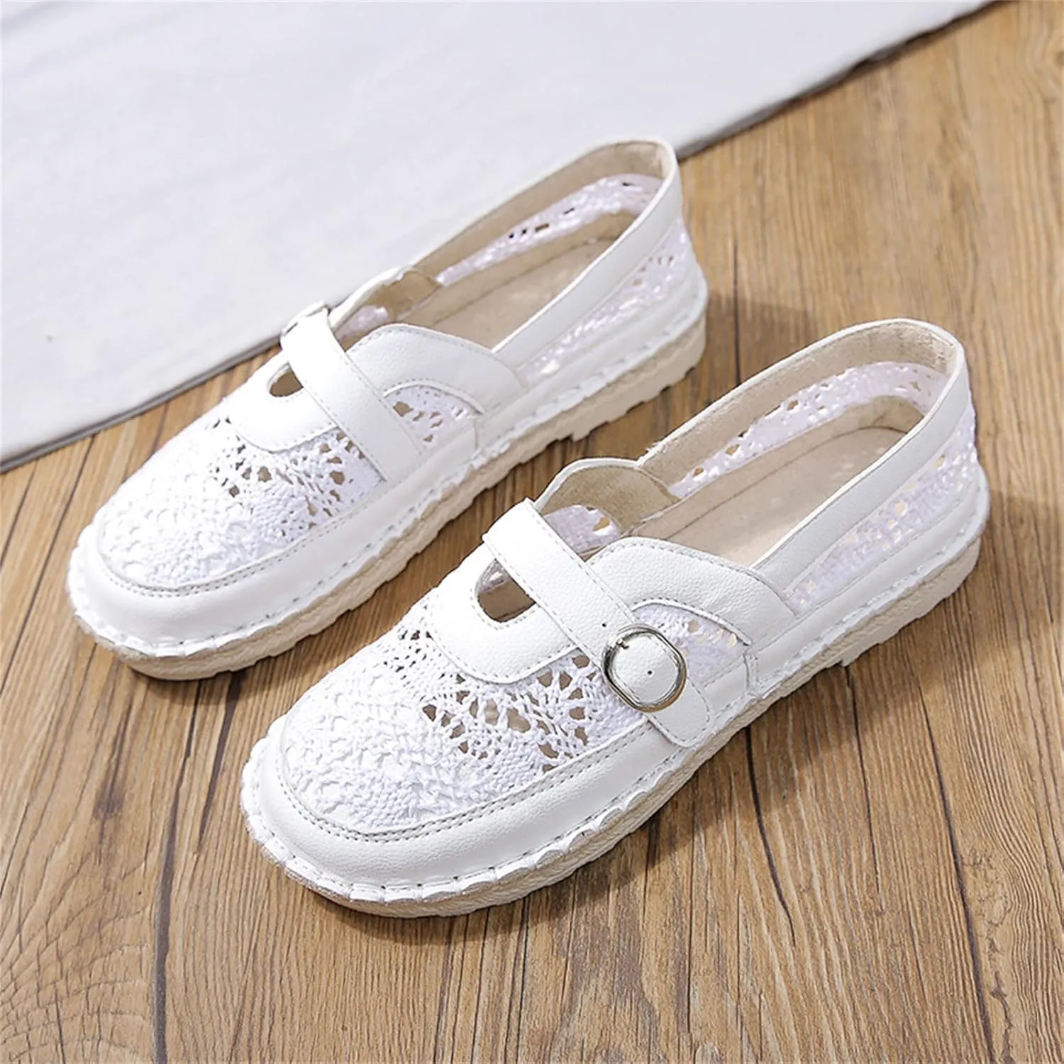 Hbeylia Platform Espadrilles Loafers for Women Fashion Knitted Mesh Hollow Out Breathable Cloth Closed Round Toe Slip On Sneaker Shoes Low Heel Dress Ballet Flats Sandals for Ladies