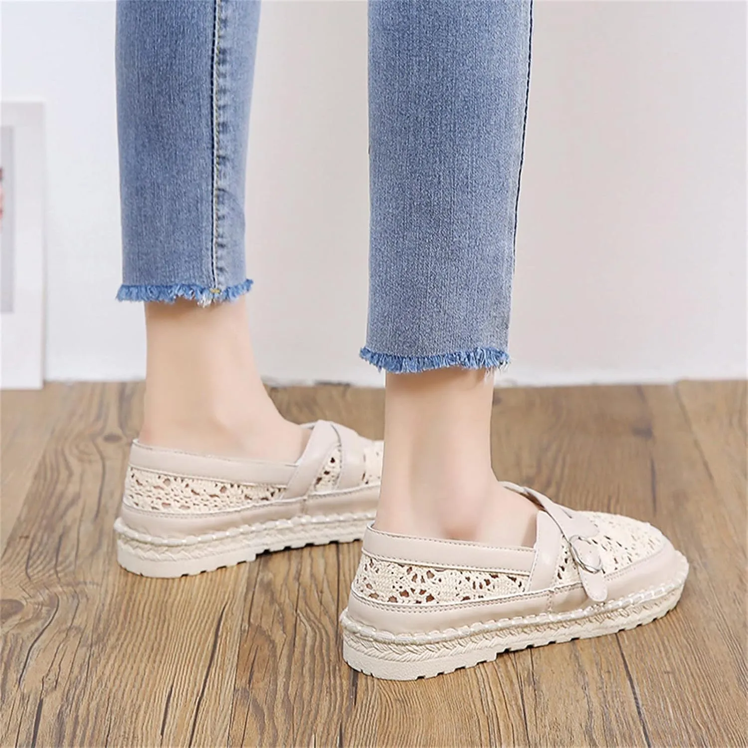 Hbeylia Platform Espadrilles Loafers for Women Fashion Knitted Mesh Hollow Out Breathable Cloth Closed Round Toe Slip On Sneaker Shoes Low Heel Dress Ballet Flats Sandals for Ladies