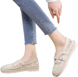 Hbeylia Platform Espadrilles Loafers for Women Fashion Knitted Mesh Hollow Out Breathable Cloth Closed Round Toe Slip On Sneaker Shoes Low Heel Dress Ballet Flats Sandals for Ladies