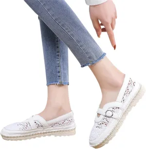 Hbeylia Platform Espadrilles Loafers for Women Fashion Knitted Mesh Hollow Out Breathable Cloth Closed Round Toe Slip On Sneaker Shoes Low Heel Dress Ballet Flats Sandals for Ladies