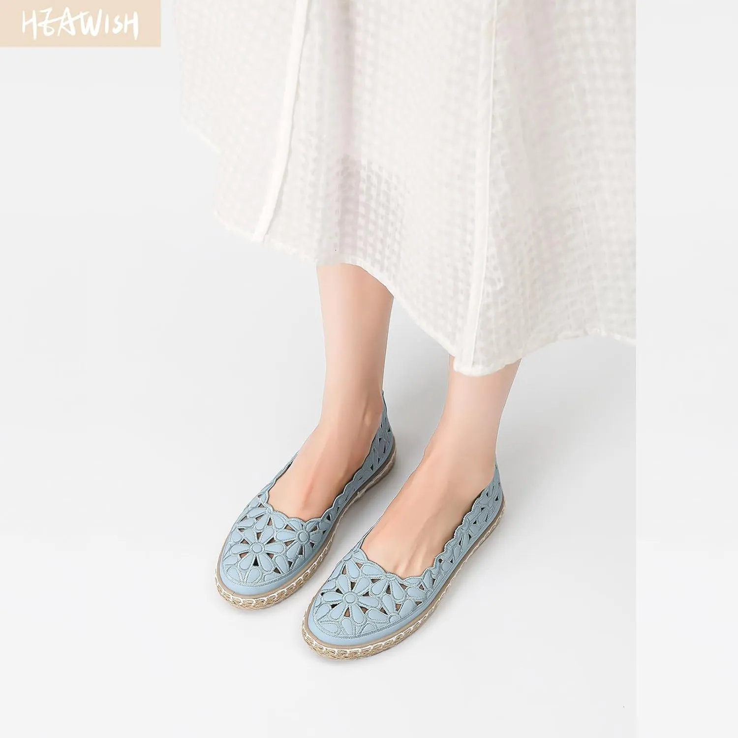 HEAWISH Women’s Ballet Flat Daisy Round Toe Dress Shoes Casual Slip On Rope Loafer