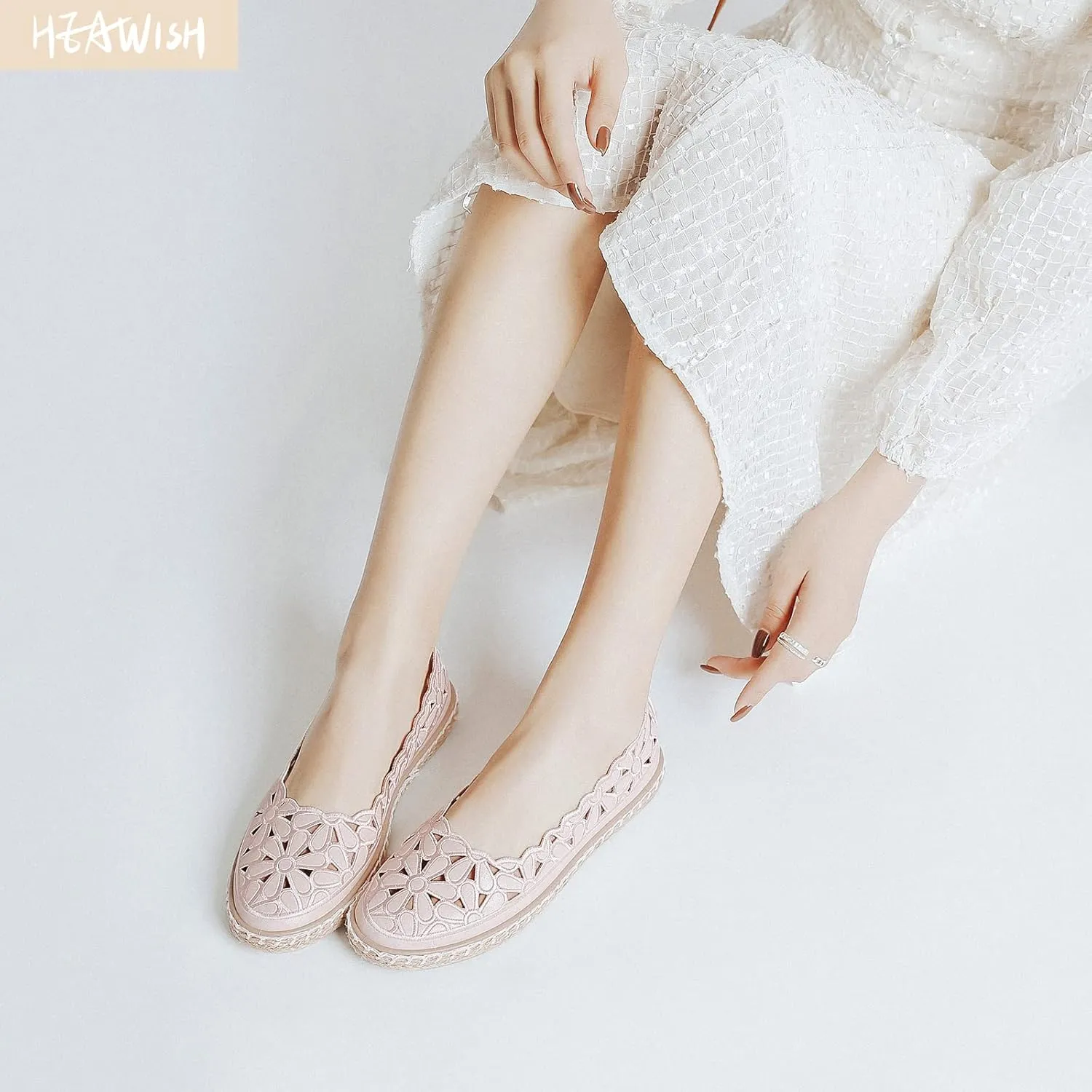 HEAWISH Women’s Ballet Flat Daisy Round Toe Dress Shoes Casual Slip On Rope Loafer