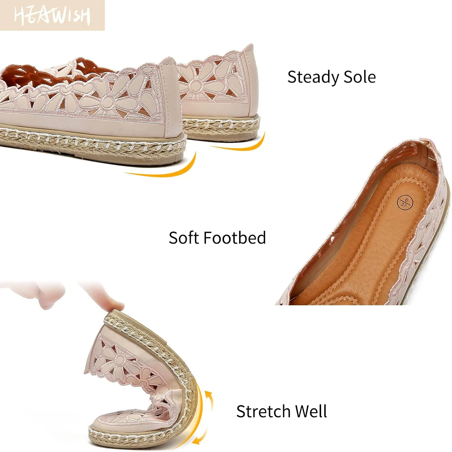 HEAWISH Women’s Ballet Flat Daisy Round Toe Dress Shoes Casual Slip On Rope Loafer