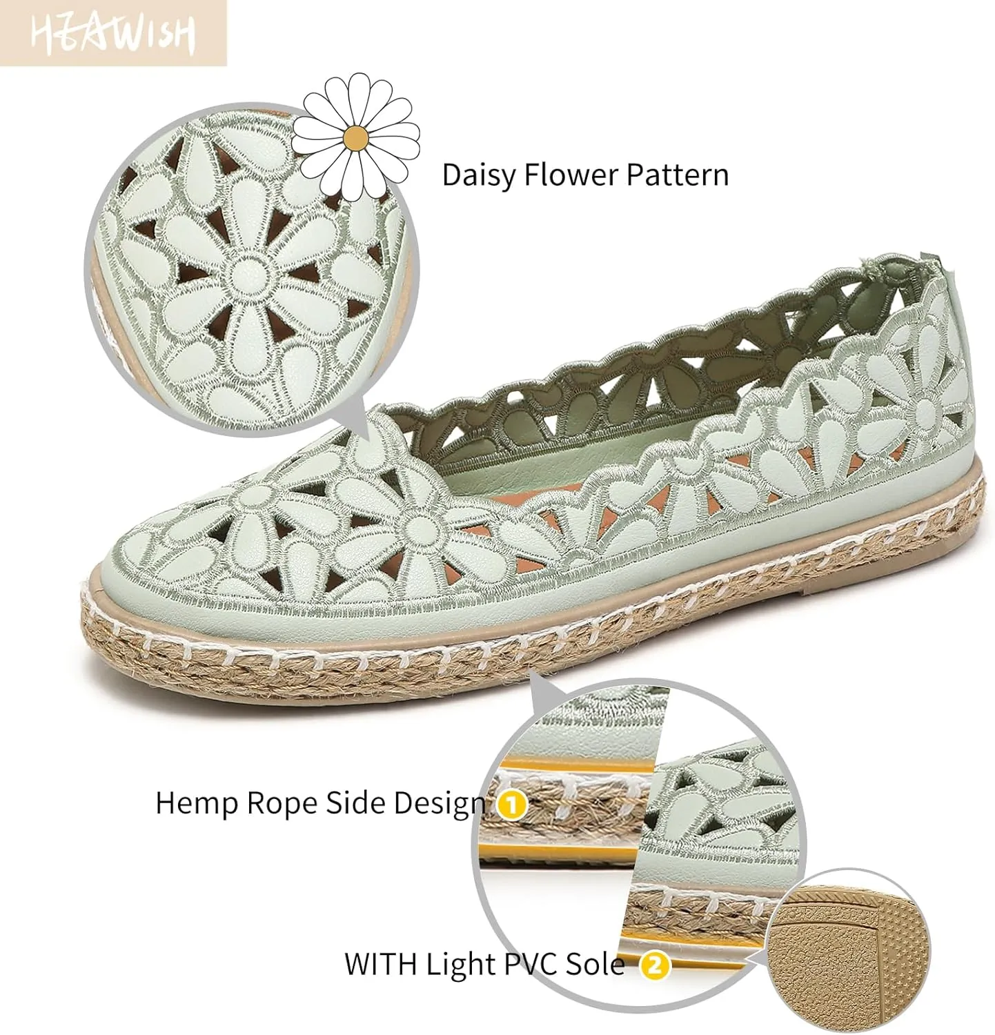 HEAWISH Women’s Ballet Flat Daisy Round Toe Dress Shoes Casual Slip On Rope Loafer