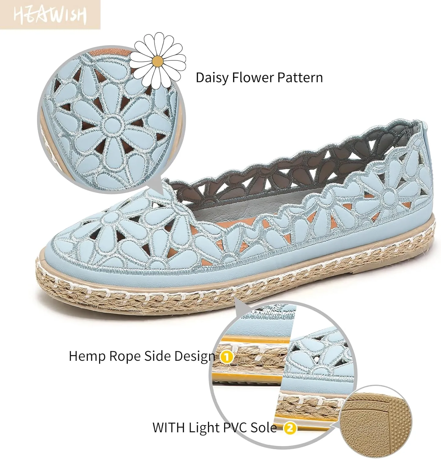HEAWISH Women’s Ballet Flat Daisy Round Toe Dress Shoes Casual Slip On Rope Loafer