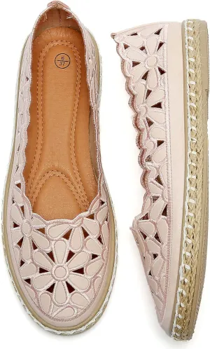 HEAWISH Women’s Ballet Flat Daisy Round Toe Dress Shoes Casual Slip On Rope Loafer