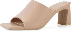 Heeled Sandals for Women Square Open Toe Heeled Mules Chunky Block High Heel Slip On Slides